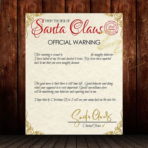 Santa S Letter Official Warning Letter Naughty Letter Template Letter