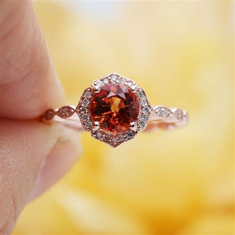 Natural Orange Sapphire Floral Engagement Ring Sapphire Etsy