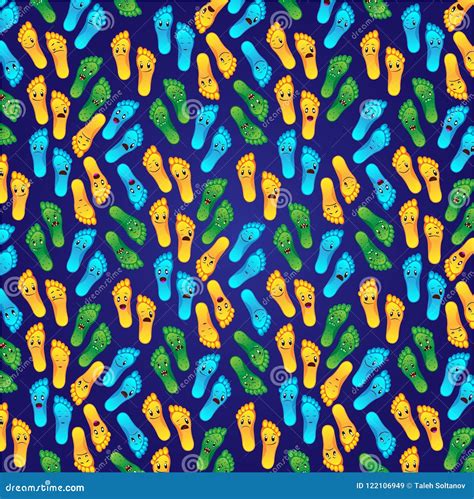 Eight Blue-yellow Feet Foot Smiley Background Vector Eps File Stock