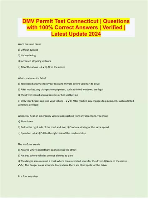 Dmv Permit Test Connecticut Questions With 100 Correct Answers