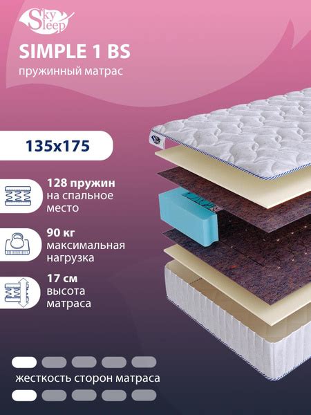 Матрас SkySleep SIMPLE 1 BS_175, Зависимые пружины, 135 - купить по ...