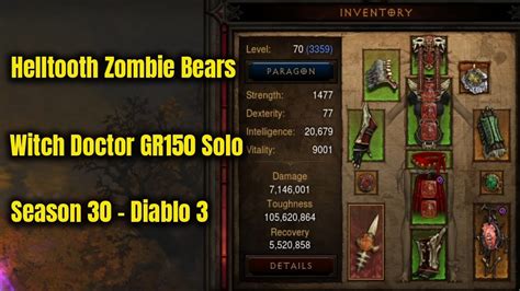 Season 30 Helltooth Bears Witch Doctor GR150 Solo Diablo 3 YouTube