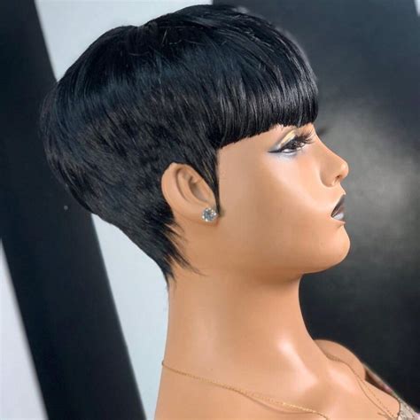 Pixie Wigs Cabelo Humano Para Preto Curto Pixie Cut Peruca Para