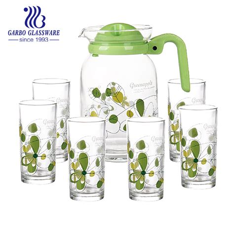 Wholesale Custom Fancy Printing Design Beautiful Summer 7pcs Water Drinking Glass Jug Set