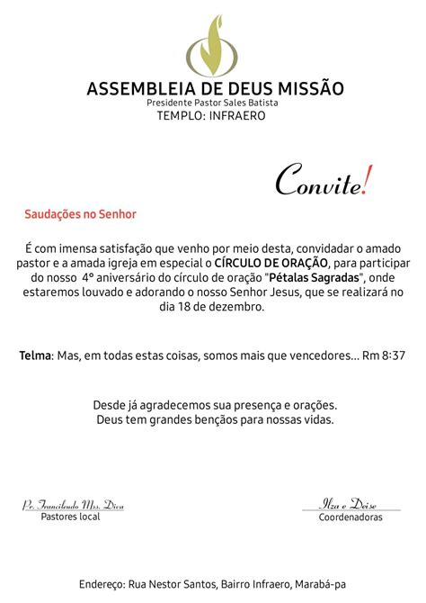 Convite Modelo De Carta Convite Convite Para Culto Modelo Carta Convite