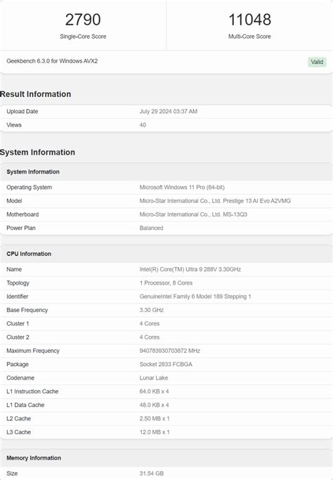 Intel Core Ultra 9 288V Flagship Lunar Lake CPU Benchmarks Leak