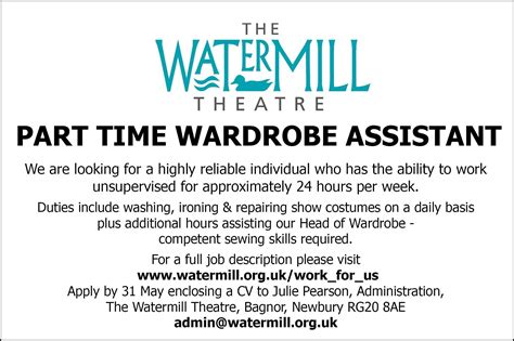 Part Time Wardrobe Assistant Required