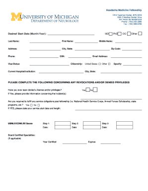 Fillable Online Med Umich Headache Fellowship Application Fax Email