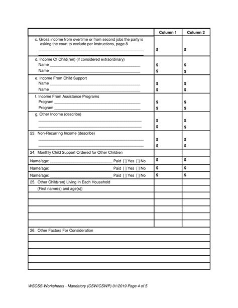 Washington Washington State Child Support Schedule Worksheets Fill