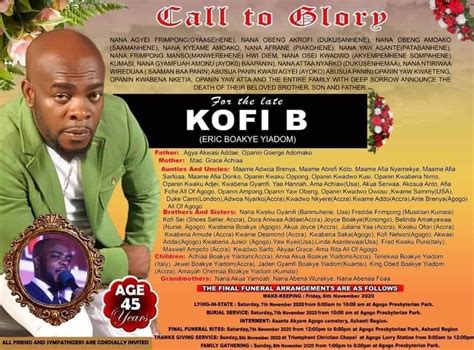 Family announces burial date for Kofi B - Adomonline.com