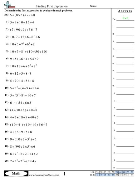 5th Grade Order Of Operations Worksheets