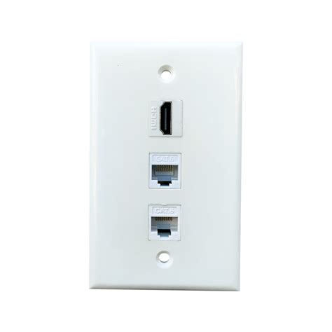 BUPLDET 1 HDMI And 2 CAT6 Ethernet Port Wall Plate White Single Gang