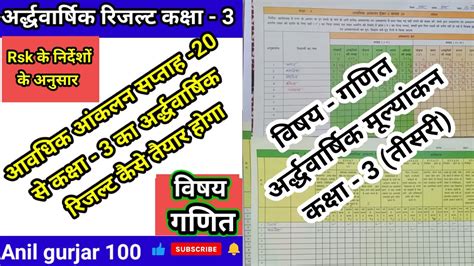 आवधिक आंकलन 20 से कक्षा 3 का विषय गणित का अर्धवार्षिक रिजल्ट कैसे तैयार करें । Fln Fln