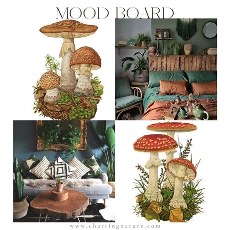 Mushroom Art Print Boho Moodboard~ Loving The Earthy Tones And Nature Inspired Decor Of These