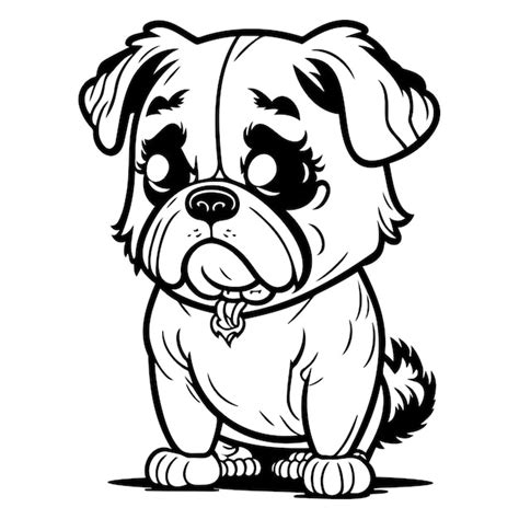 Un Perro Pug De Dibujos Animados Con Una Cara En Blanco Y Negro