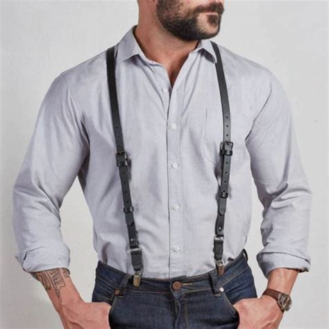 Black Leather Suspenders with Buckle | Free Shipping