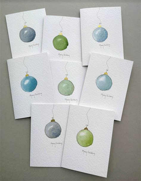 Pack Hand Painted Watercolour Christmas Cards Nordic Bauble