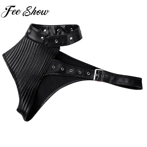 Adult Women Steampunk Gothic Body Chest Harness Black Wet Look Halter