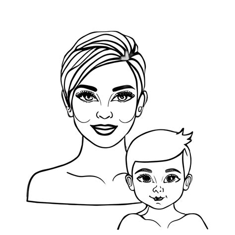 Mother And Son Coloring Page With Beautiful Eyes Creative Fabrica