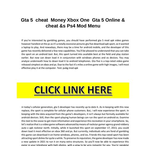 Gta 5 Cheat Money Xbox One Gta 5 Online Pdf Docdroid