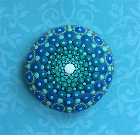 Sacred Geometry Mandala Painted Stone Pacific Blues