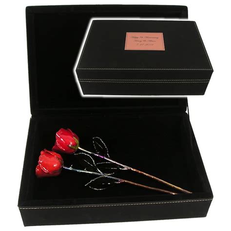 Two 11 Copper Roses In 7th Anniversary Case Love Is A Rose