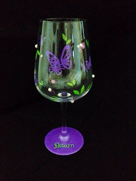 Butterfly Wine Glass On Etsy 17 00 Decorated Wine Glasses Painted Wine Glasses Vinyl Painted