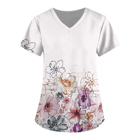 Ehtmsak Floral Scrub Uniforms For Women Set Tall Flowers Trendy