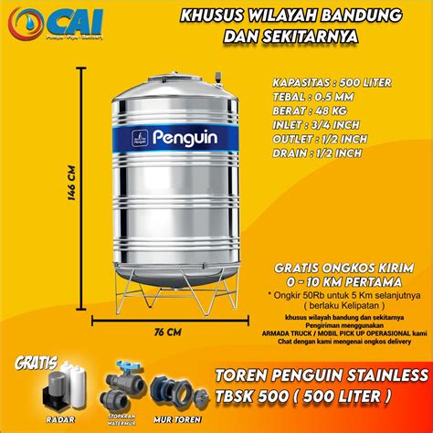 Jual TOREN TANGKI AIR PENGUIN TBSK500 500 LITER STAINLESS