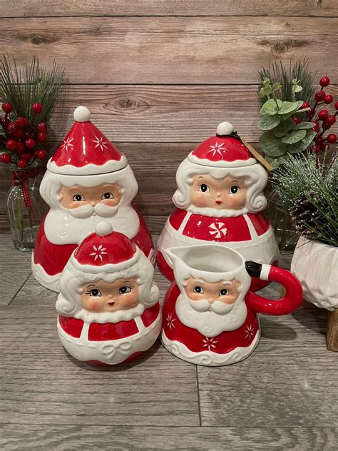 Johanna Parker Christmas Santa Claus And Mrs Santa Ceramic Canister