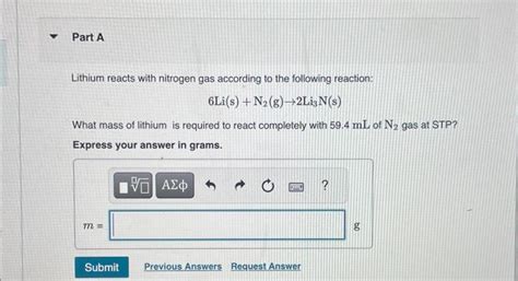 Solved Lithium Reacts With Nitrogen Gas According To The Chegg