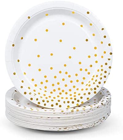 Party Paper Plates Pack Disposable White And Gold Plates Foil