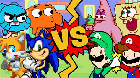 M U G E N Battles Sonic Tails Gumball Darwin Vs Mario Luigi