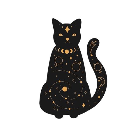 Premium Vector Black Magical Cat Mystic Crescent Moon Esoteric