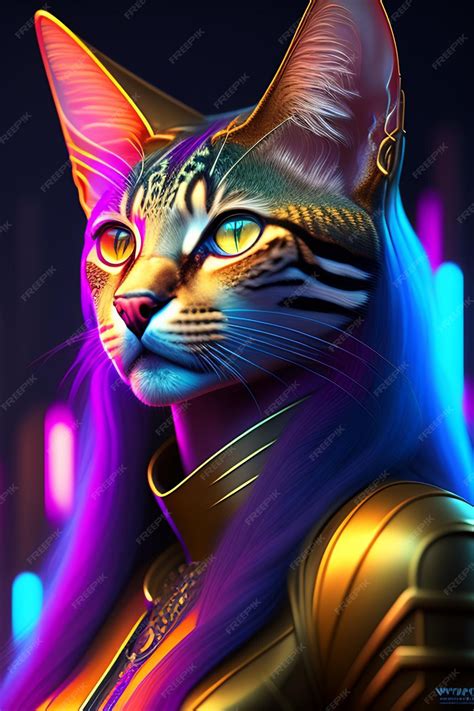 Premium Photo A Cat With A Human Face And A Neon Light On It