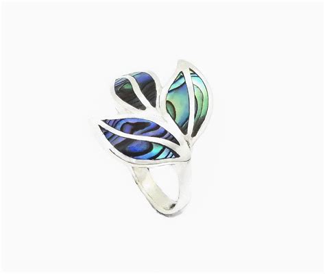 Silver Three Leafs Ring With Abalone Paua Shell Fashion Thailand