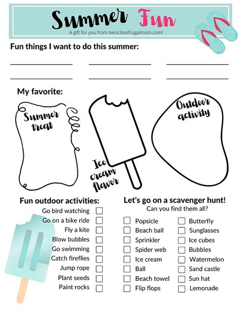 Free Printable Summer Activities Worksheet Mrs Merry Worksheets