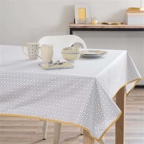 Nappe Enduite En Coton Grise Jaune 140 X 180 Cm PORTIMAO Maisons Du Monde