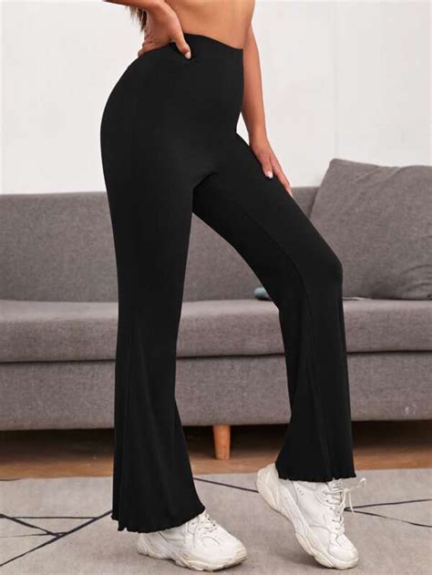 Shein Ezwear Rib Knit Flare Leg Pants Shein Usa