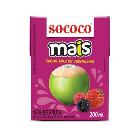 Água de Coco Mais Frutas Vermelhas Sococo 200ml Natuk