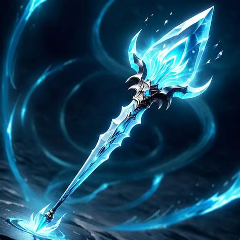 A Cartoon Image Of A Sword With A Blue Flame On It Premium AI