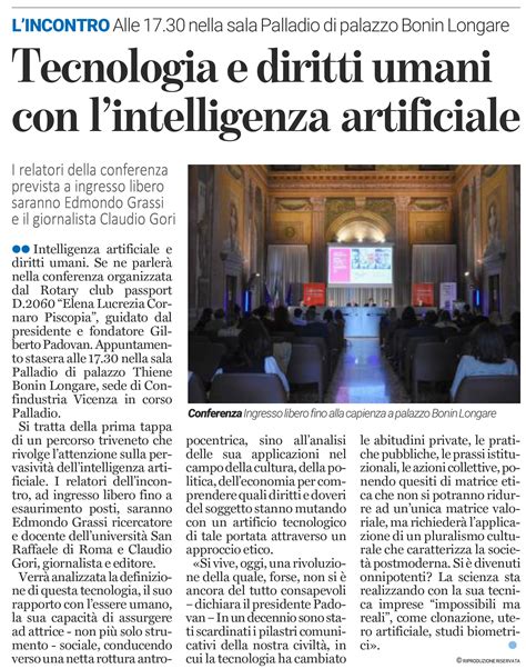 TECNOLOGIA E DIRITTI UMANI CON LINTELLIGENZA ARTIFICIALE Rotary Club