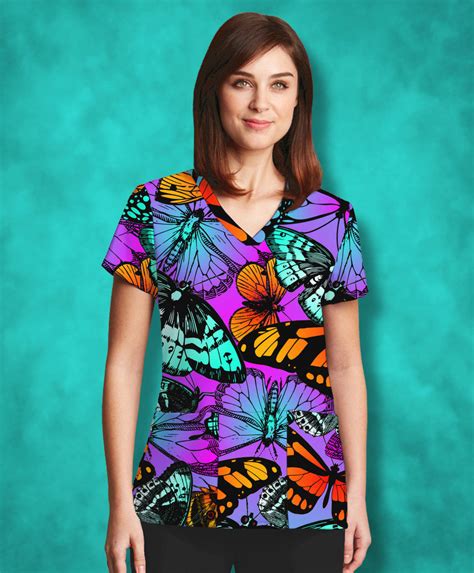 Neon Butterflies Scrub Top