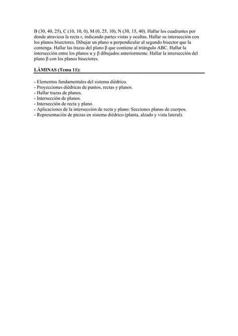 Tema 11 Sistema Diédrico I Representación de punto recta y plano