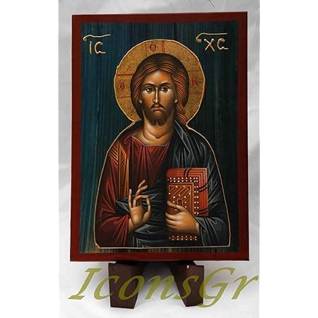 Ic Ne En Bois Chr Tien Orthodoxe Grec De J Sus Christ Am Amazon