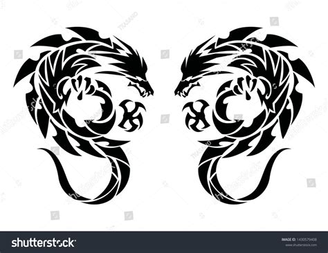 Art Two Dragonstribal Dragons Tattoo Stock Vector Royalty Free 1430579408 Shutterstock