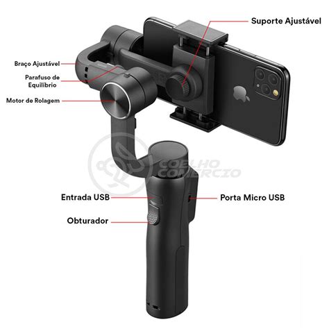 Estabilizador de Mão Eletrônico Portátil Gimbal S5B 3 Eixos Bluetooth