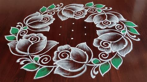 Easy Rose Flower Design Rangoli 9×5 Dots Youtube