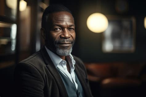 Premium Photo In Bright Modern Office Senior Mature Handsome African American Businessman With