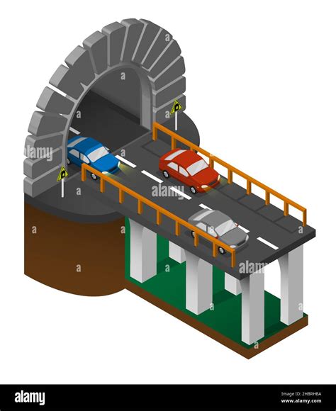 Entrance To Automobile Tunnel With Section Of Bridge And Cars